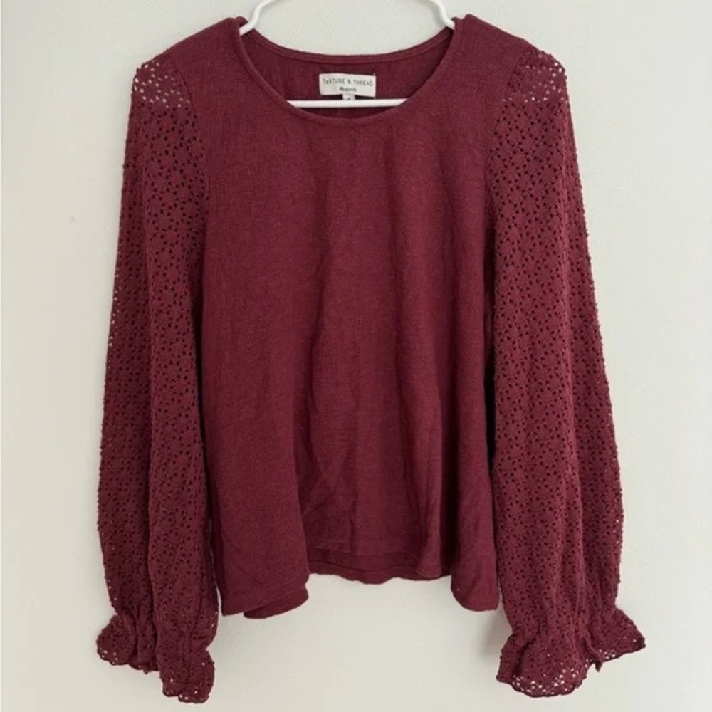 Texture & Thread Eyelet Mix Ruffle-Sleeve Top - Picture 2 of 3